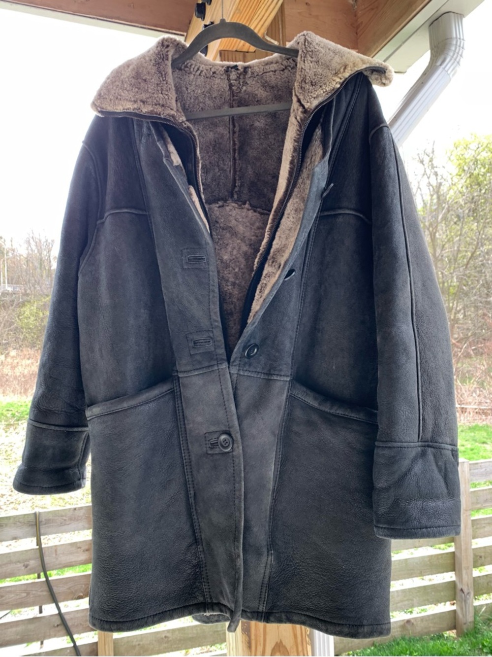 Men's Manteau shearling Lined  Coat - Gray